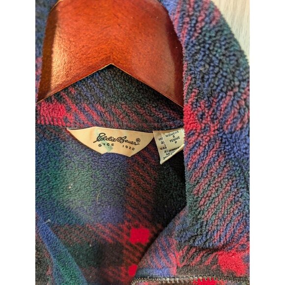 Vtg Eddie Bauer Fleece 1/4 Zip Pullover Women Small S Blue Red Plaid Long Sleeve - Picture 3 of 6